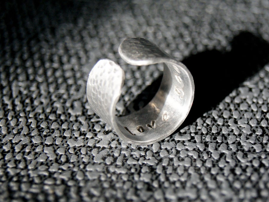 Secret message ring, Personalised hand stamped ring, Adjustable ring