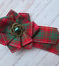 Bruce Red Tartan Ribbon Ruffle Rosette Mini Brooch Pin  - Image 4