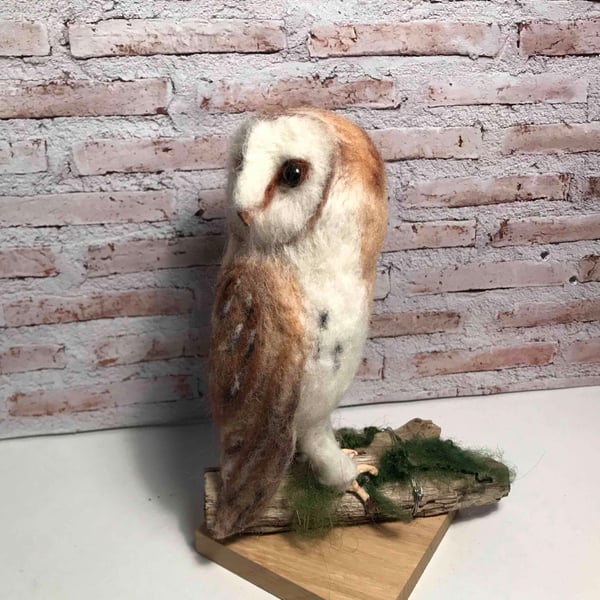 Barn owl needle felted soft sculpture 