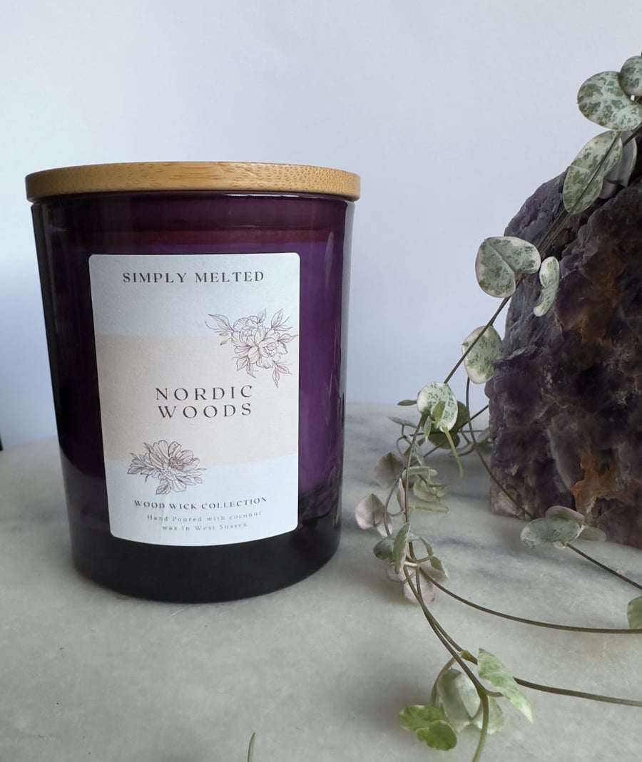 Nordic Woods Wood Wick Candle, Vegan Friendly Crackle Wick Candle