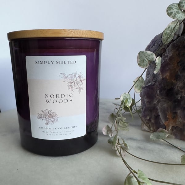 Nordic Woods Wood Wick Candle, Vegan Friendly Crackle Wick Candle