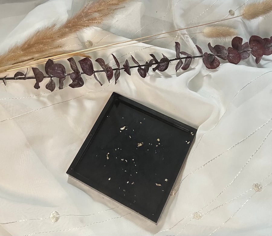 Black and gold-leaf square resin coasters
