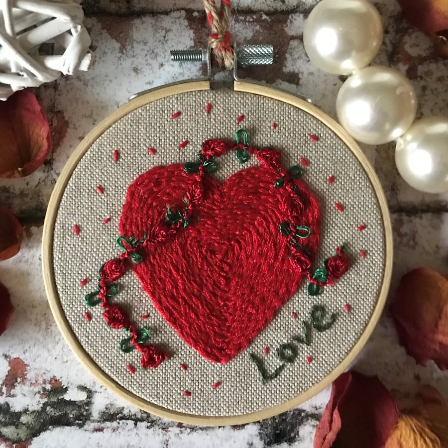 Hand Embroidered ‘Love Heart’ Art Hoop