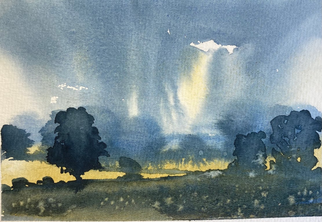 Easby fields after the storm (Pure Original Watercolour FULLY MOUNTED 8” x 6”)