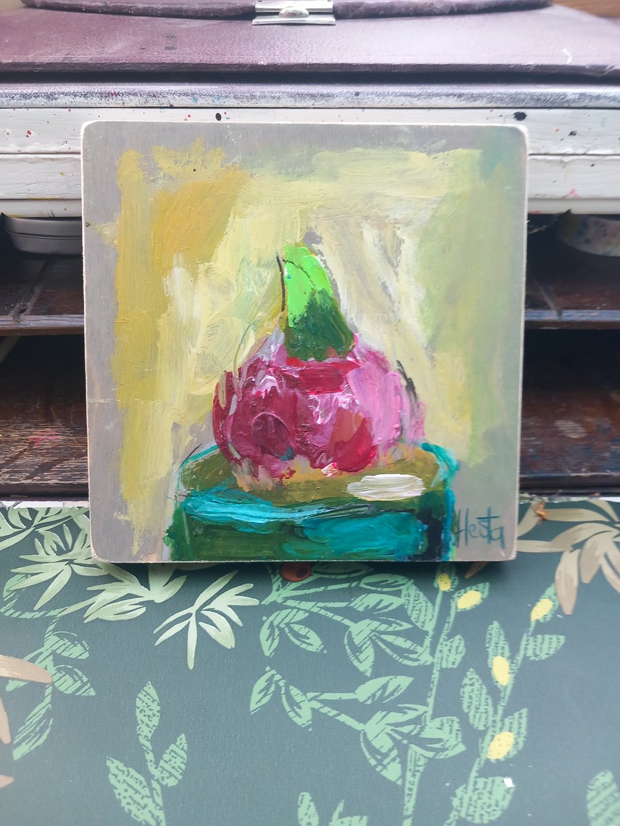 Hyacinth in bud contemporary spring  painting on wood