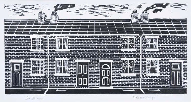 The Terrace - Handmade Lino print - Original.