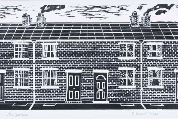 The Terrace - Handmade Lino print - Original.