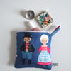 Make up bag or pouch in a Folk Art style, from a vintage Danish tablecloth.
