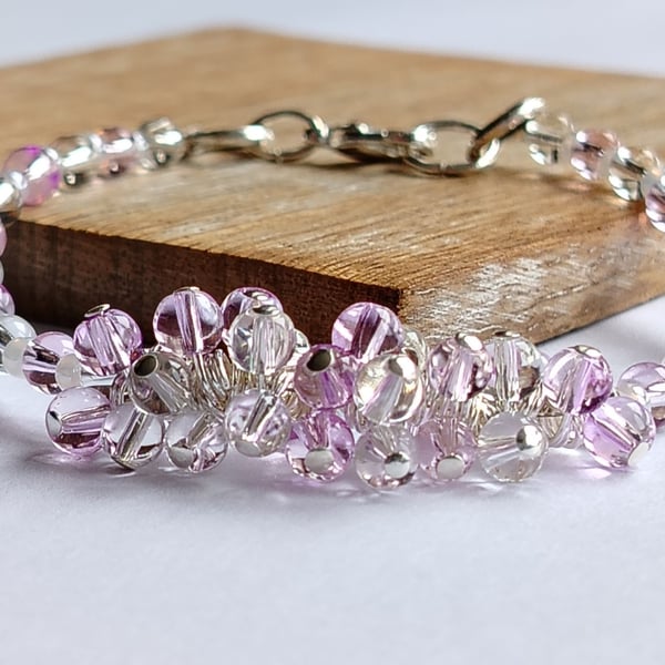 Blossom Drift Pink Cluster Bracelet - Handmade Glass Bead Gift for Her