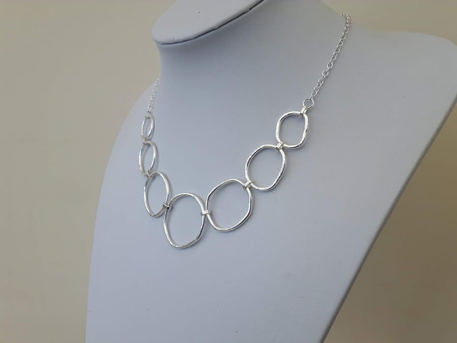 Sterling Silver Chain Necklace, Large Hammered Links, Hallmarked.