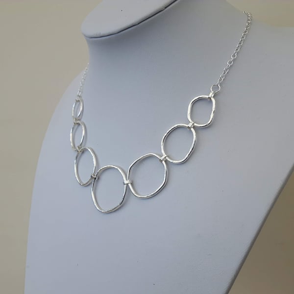 Sterling Silver Chain Necklace, Large Hammered Links, Hallmarked.