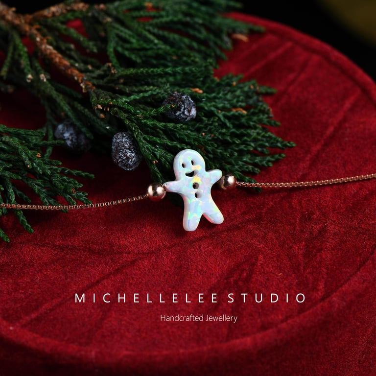  Christmas Gingerbread Man Opal Bracelet With 925 Sterling Silver Chain