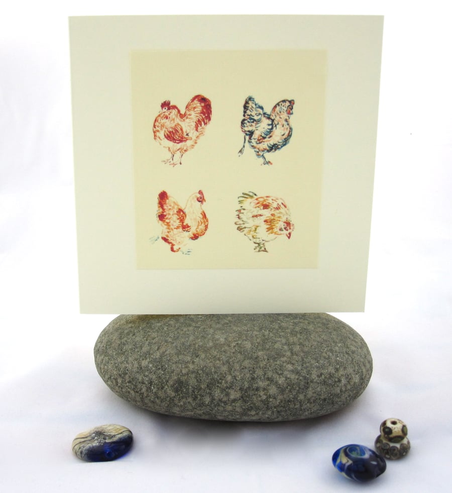 Chickens Card Handmade - Hitchcock the Magnificent Rooster's Harem