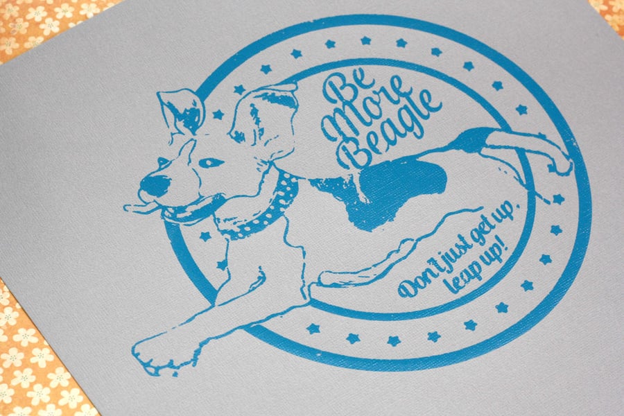 Bouncy Beagle retro screen print - gift for beagle lovers