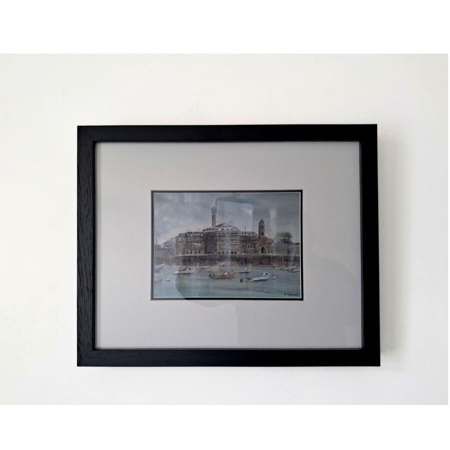 Framed Painting  Royal William Yard Plymouth Mixed Media on Yupo Paper 