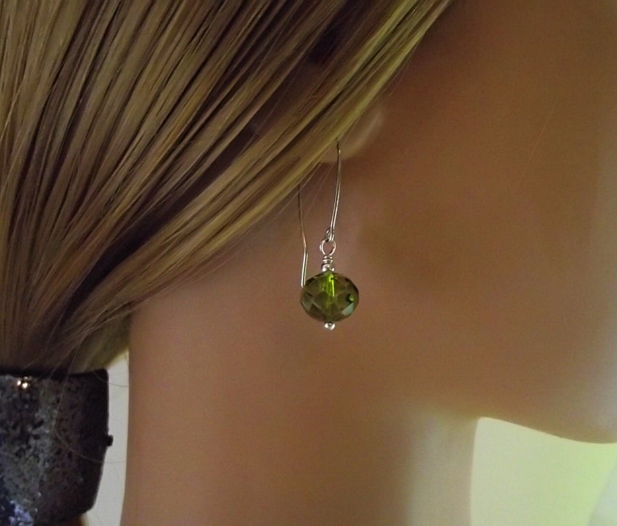 Green faceted crystal bead earrings