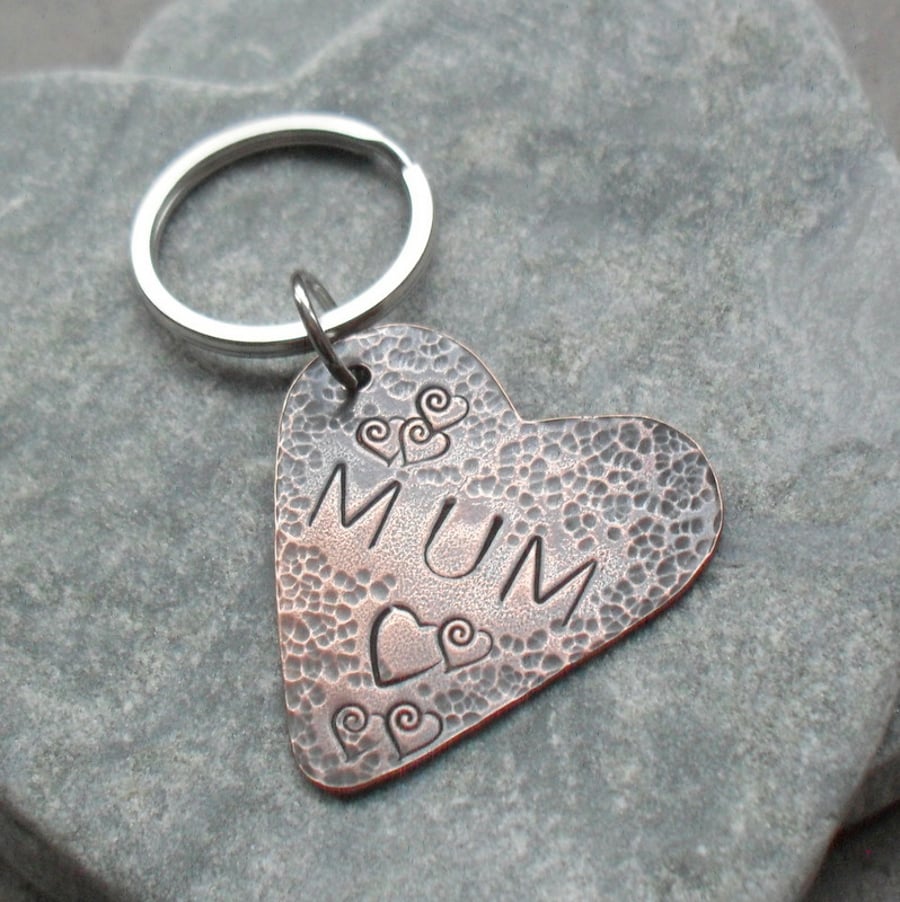 Mum Copper Heart Keyring Mothers Day