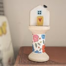 Little Wooden House on a Floral Wooden Bobbin 