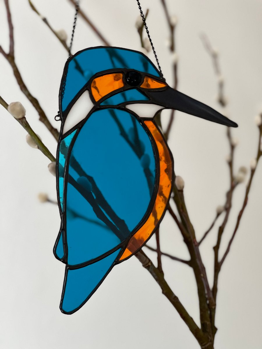 Stained Glass kingfisher - spring bird lover gift 