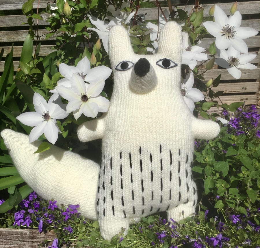 Knitted white  fox  doll, red fox