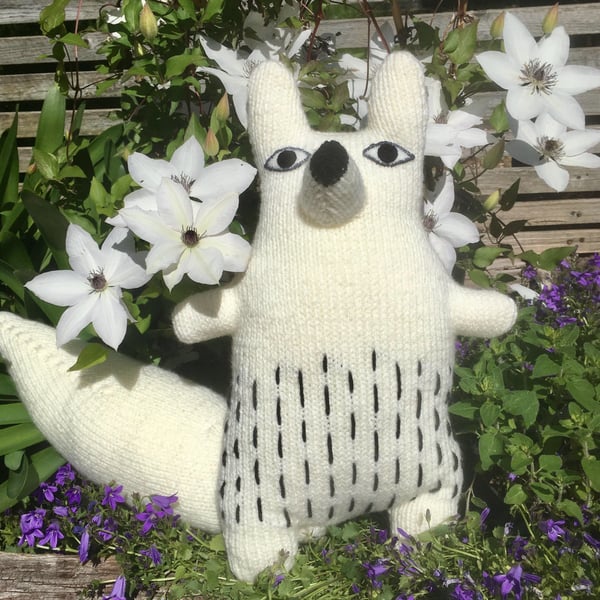 Knitted white  fox  doll, red fox