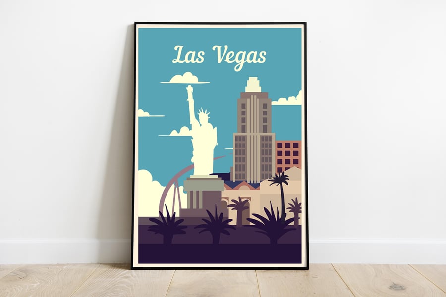 Las Vegas retro travel poster, Las Vegas travel print, USA travel art