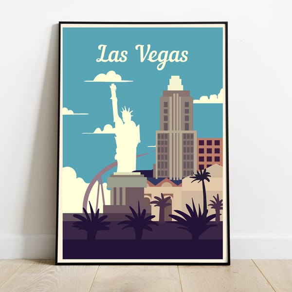 Las Vegas retro travel poster, Las Vegas travel print, USA travel art
