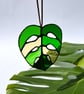 Monstera leaf stained glass suncatcher - green and amber Perfectly Imprefect