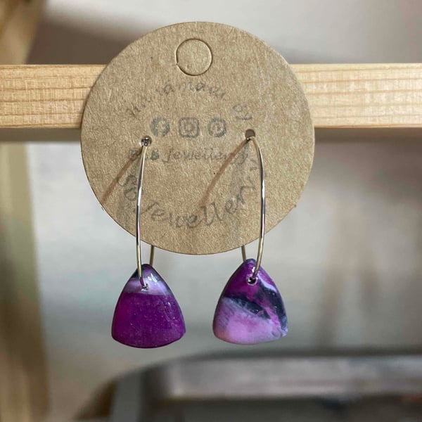 Handmade Polymer Clay Purple Marble Hoop Earrings (25mm)