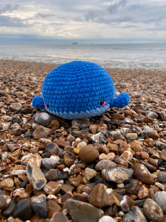 Handmade Crochet Blue Whale Plushie: Soft Chenille Yarn