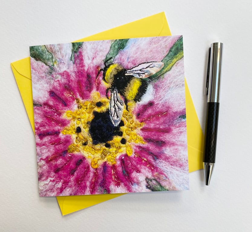 Garden flower with bee printed card. 