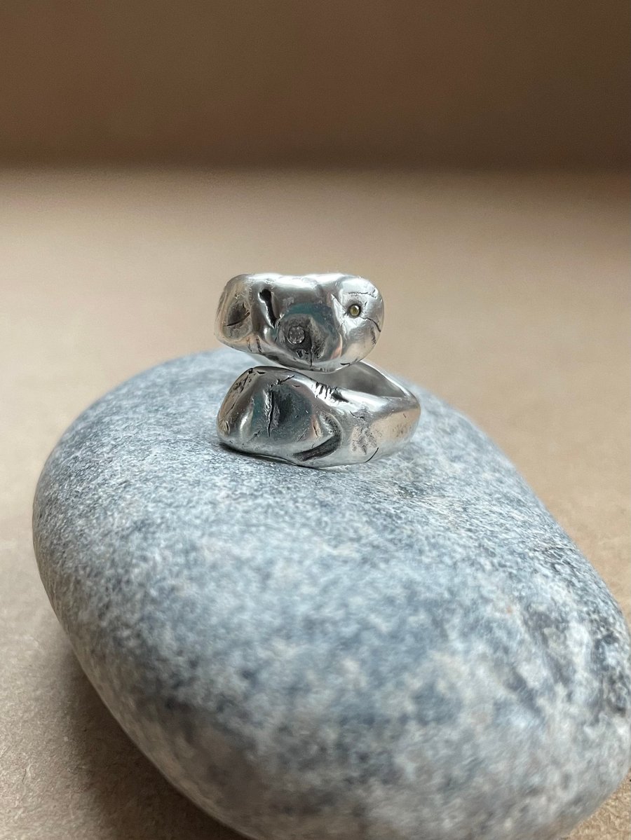 Rocky: Fine silver and cubic zirconia wrap ring