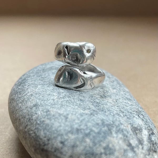 Rocky: Fine silver and cubic zirconia wrap ring