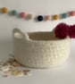 FELTED 'FUSSPOT'  BOWL , tray , desk tidy .White (with handles  and pom poms).
