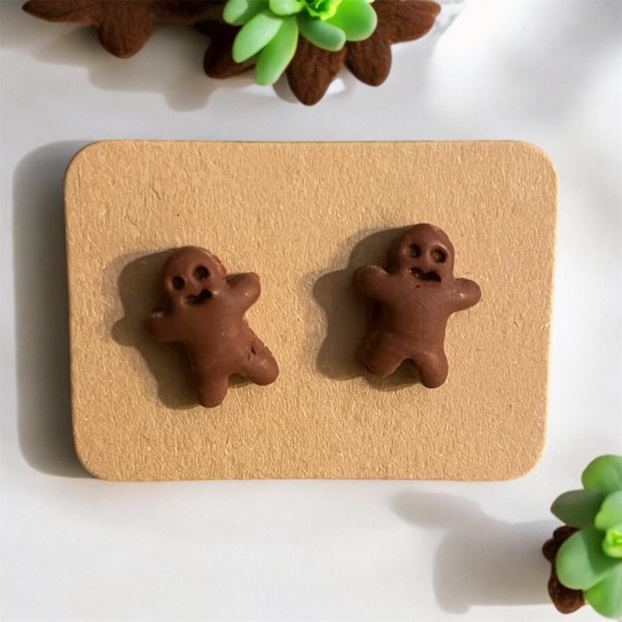 Handmade polymer clay gingerbread stud earrings 