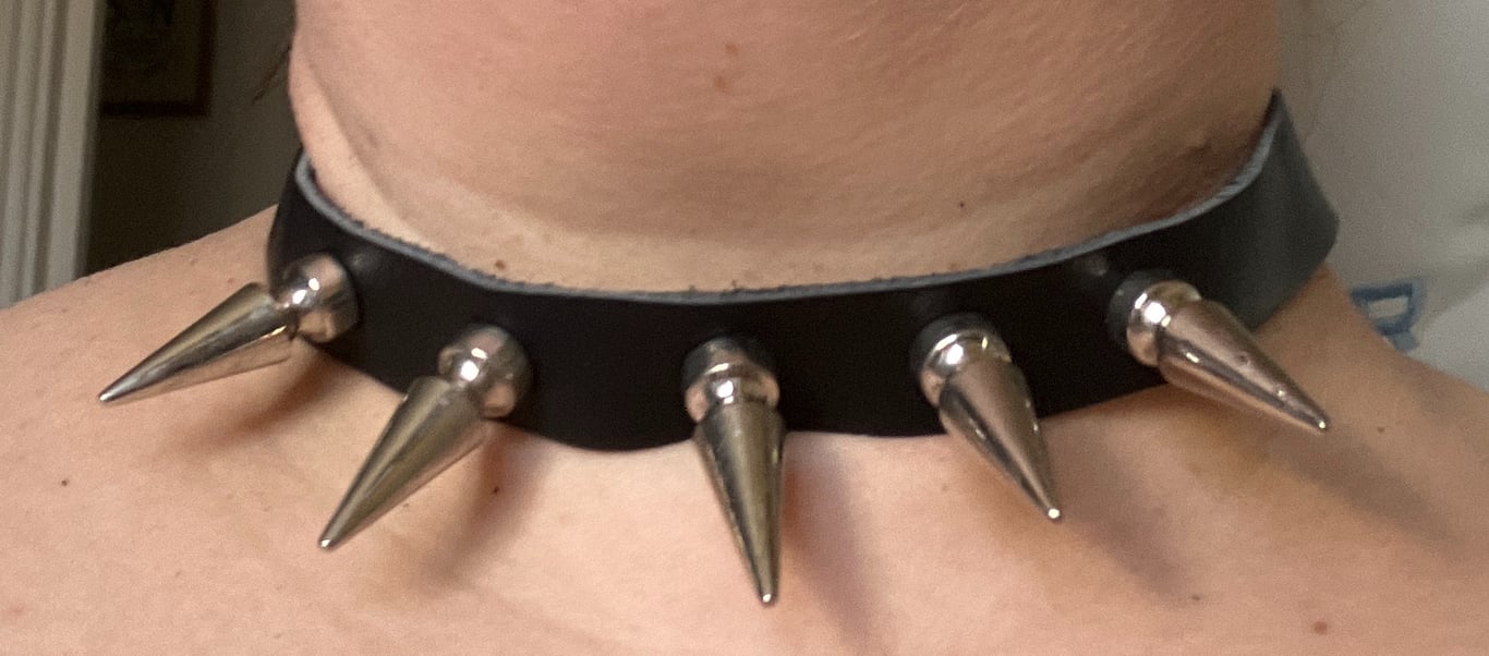 Black leather choker with 5 - One Inch Spikes - Punk Goth Fashion FREE SHIPPING