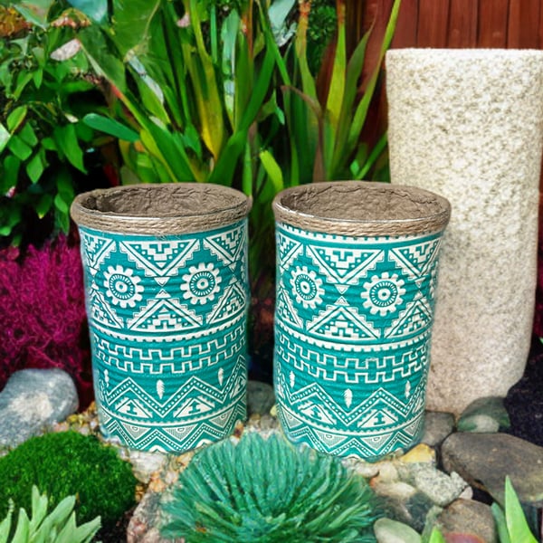 Boho Aztec Teal Handmade Recycled Eco-Friendly Indoor Kitchen Herb Gift Set