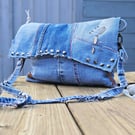 Upcycled Denim Messenger Crossbody, Sustainable Jeans Handbag, Rock Gothic Punk 