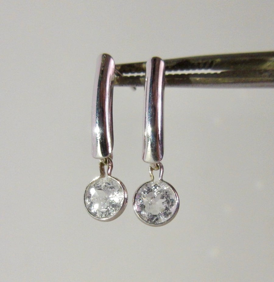 Cracked Quartz Gemstone Silver Drop Earrings 