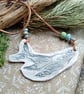 Hand painted ceramic humpback whale statement necklace pendant  large