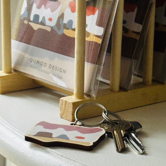 Wooden House Keyring and Matching Card Set New Home Moving Gift (QM205)