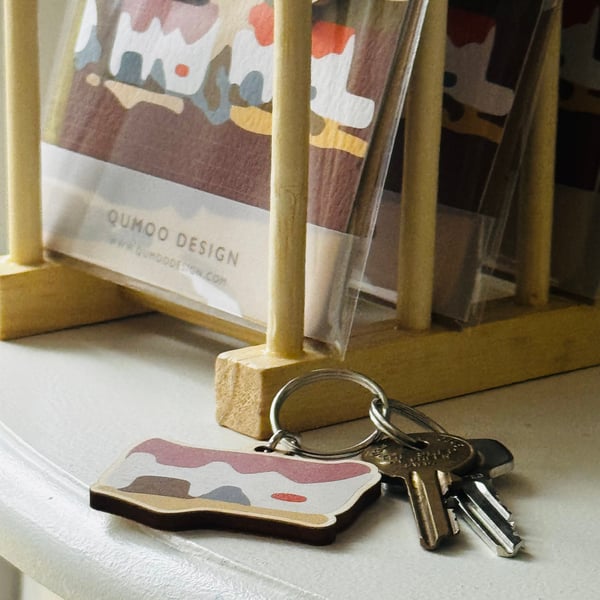 New Home new beginnings blank greetings card and wooden keyring (QM205)