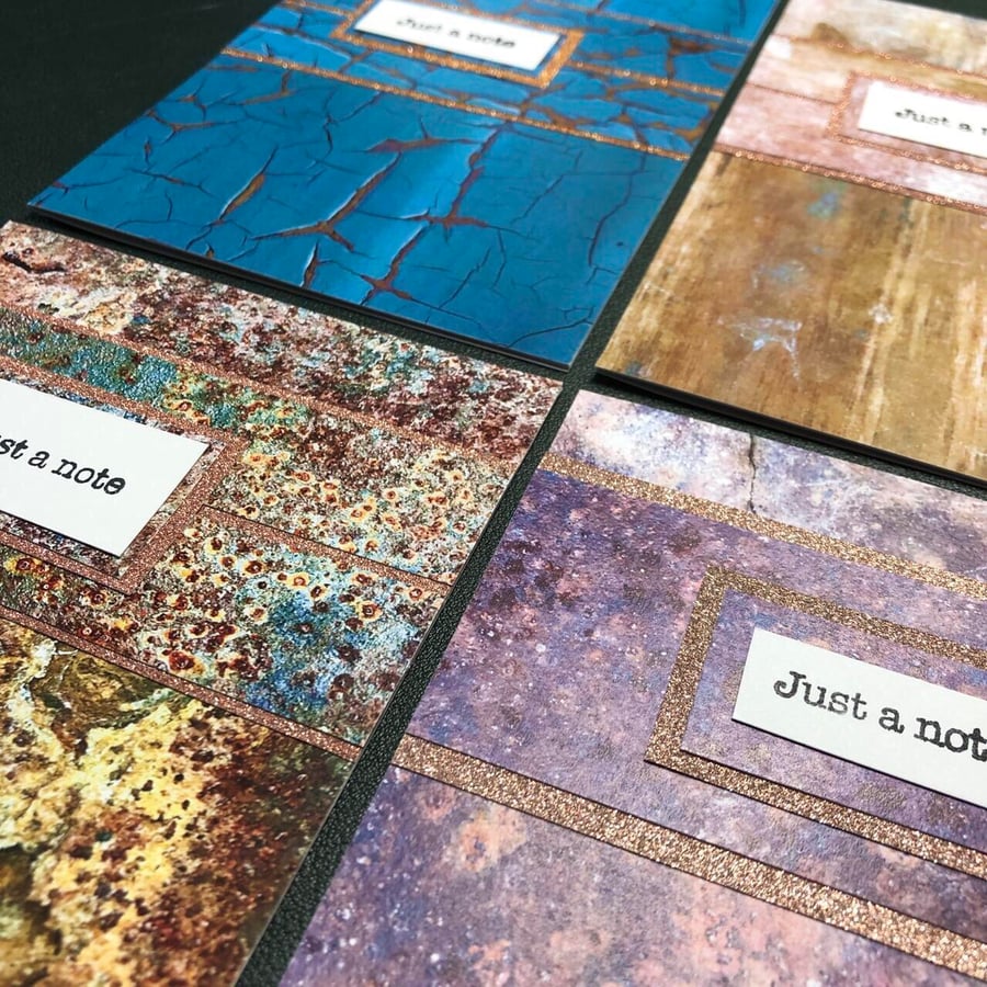 Four rust print handmade notecards