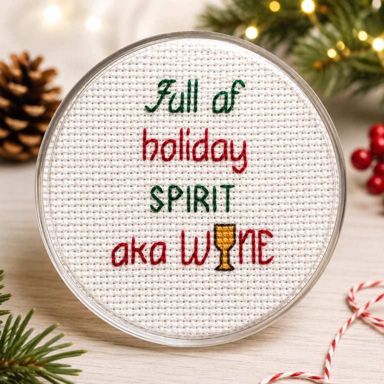 Handmade Cross Stitch Christmas Coaster – Funny Festive Gift