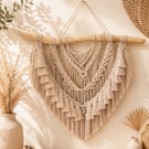 Medium Macrame Wall Hanging, Driftwood Boho Tassel Art, Woven Geometric 