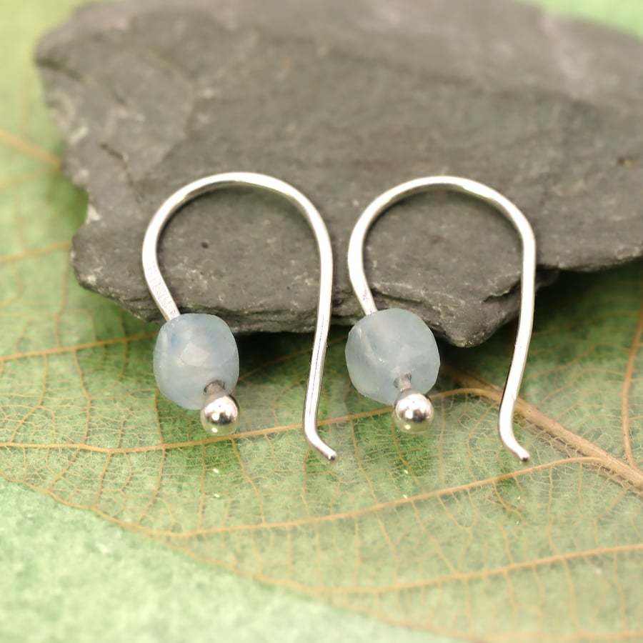 Simple Silver Earrings with Aquamarine Beads