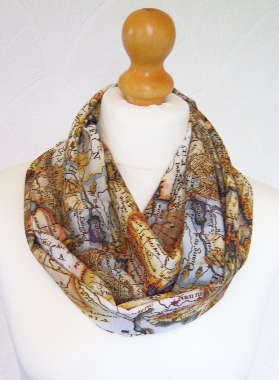 Ancient map infinity scarf loop scarf chiffon scarf map scarf
