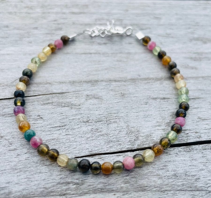 Small Tourmaline Rainbow Beaded Bracelet