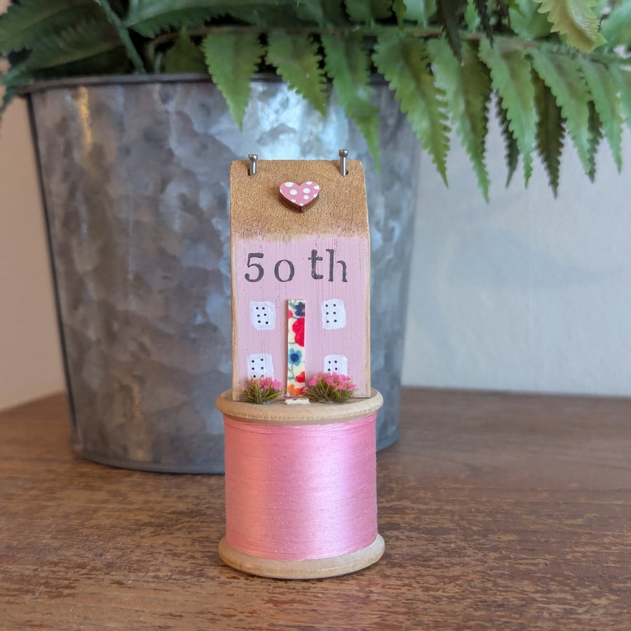 Vintage Bobbin and Handmade Tiny Oak 50th Birthday Gift