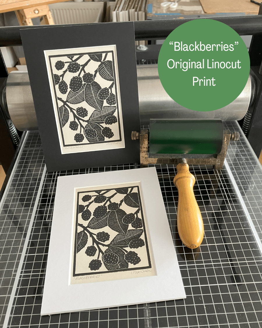 Linocut Print - Blackberries - Berry Print - Original Print